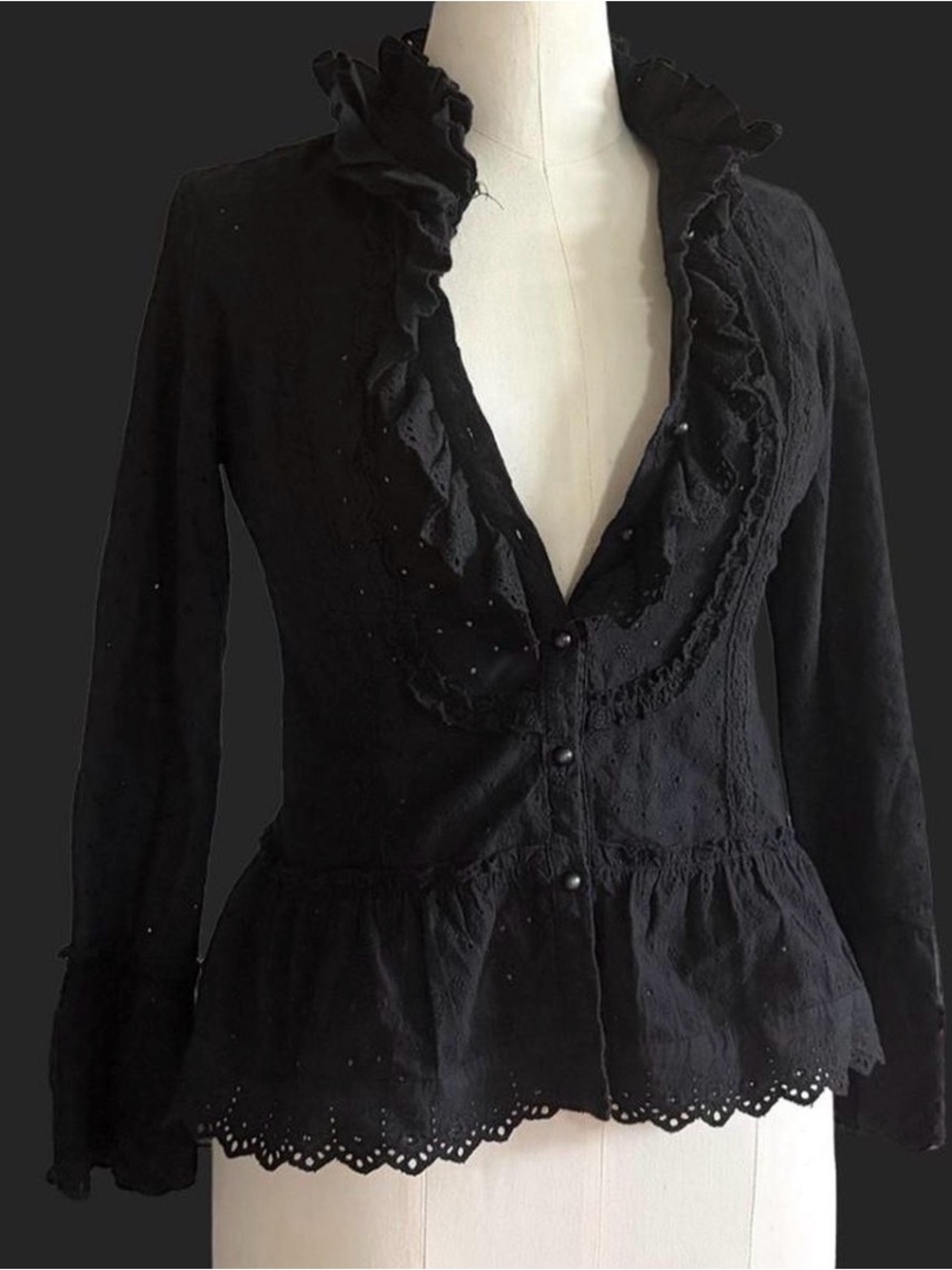 Black Ruffled Long-Sleeve Women's Top